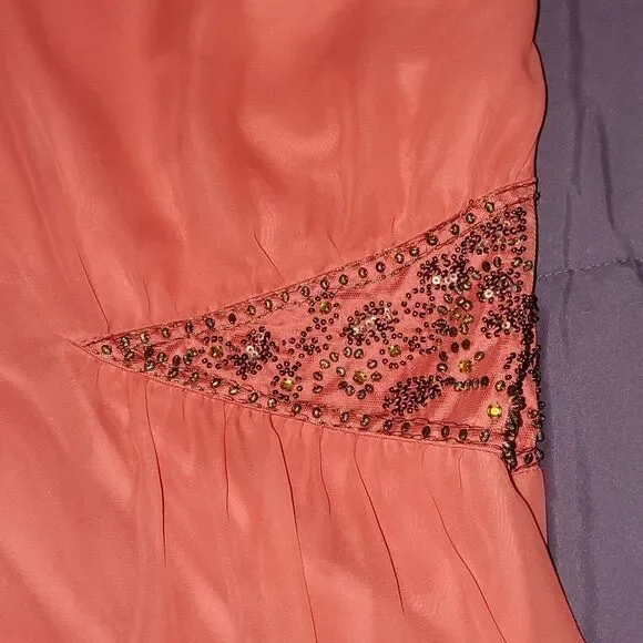 FREE PEOPLE Dancing in the moonlight Beaded dress sz 4 Papaya Coral Chiffon NWOT - Picture 3 of 14